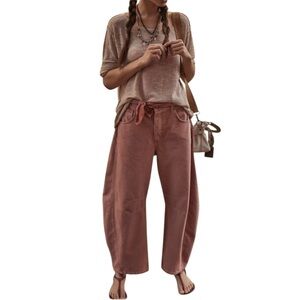 WE THE FREE Size 30 Good Luck Mid Rise Barrel Jeans Rose Pink Mineral Wash K21